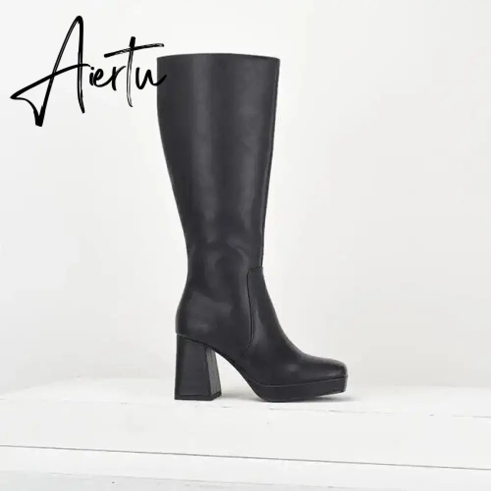 Women Boots Over Knee  Zipper Female Shoes Clogs Platform Luxury Designer Over-the-Knee Large Size Ladies Fashion High Heel Aiertu