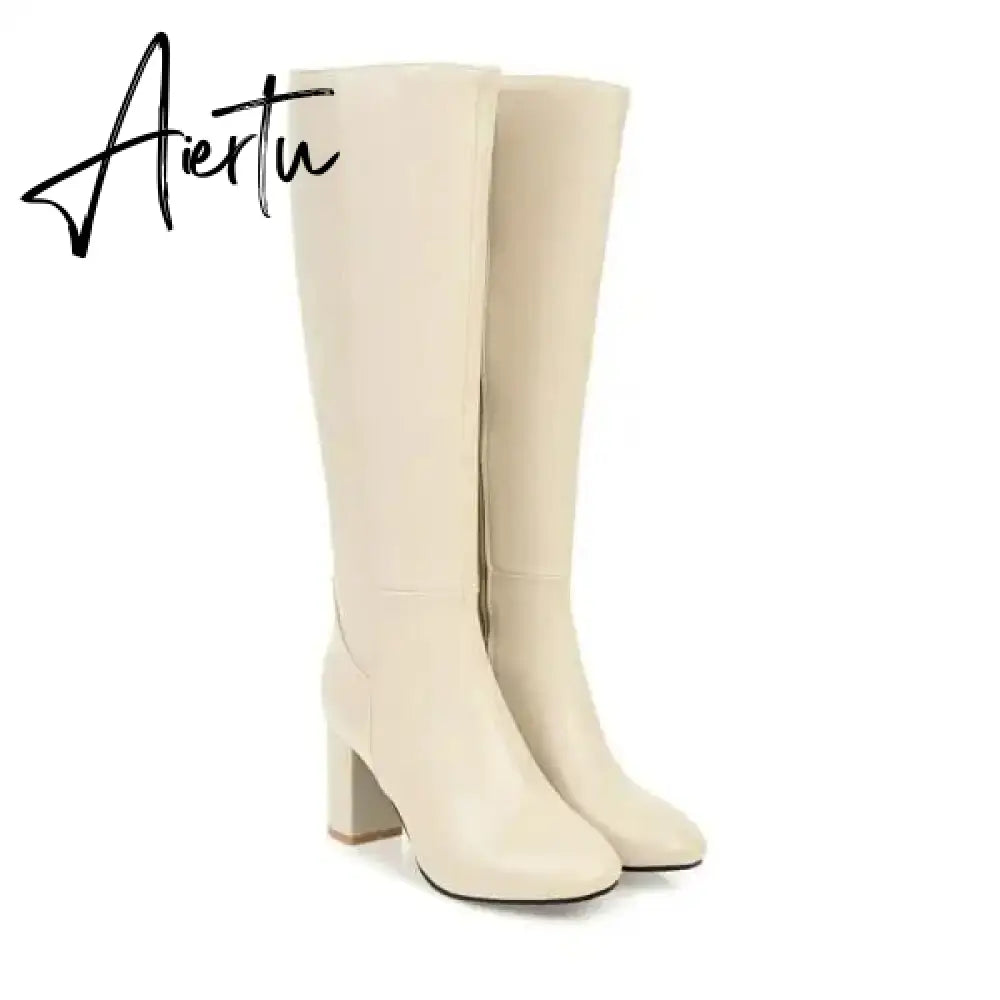 Women Boots Over Knee  Zipper Female Shoes Clogs Platform Luxury Designer Over-the-Knee Large Size Ladies Fashion High Heel Aiertu