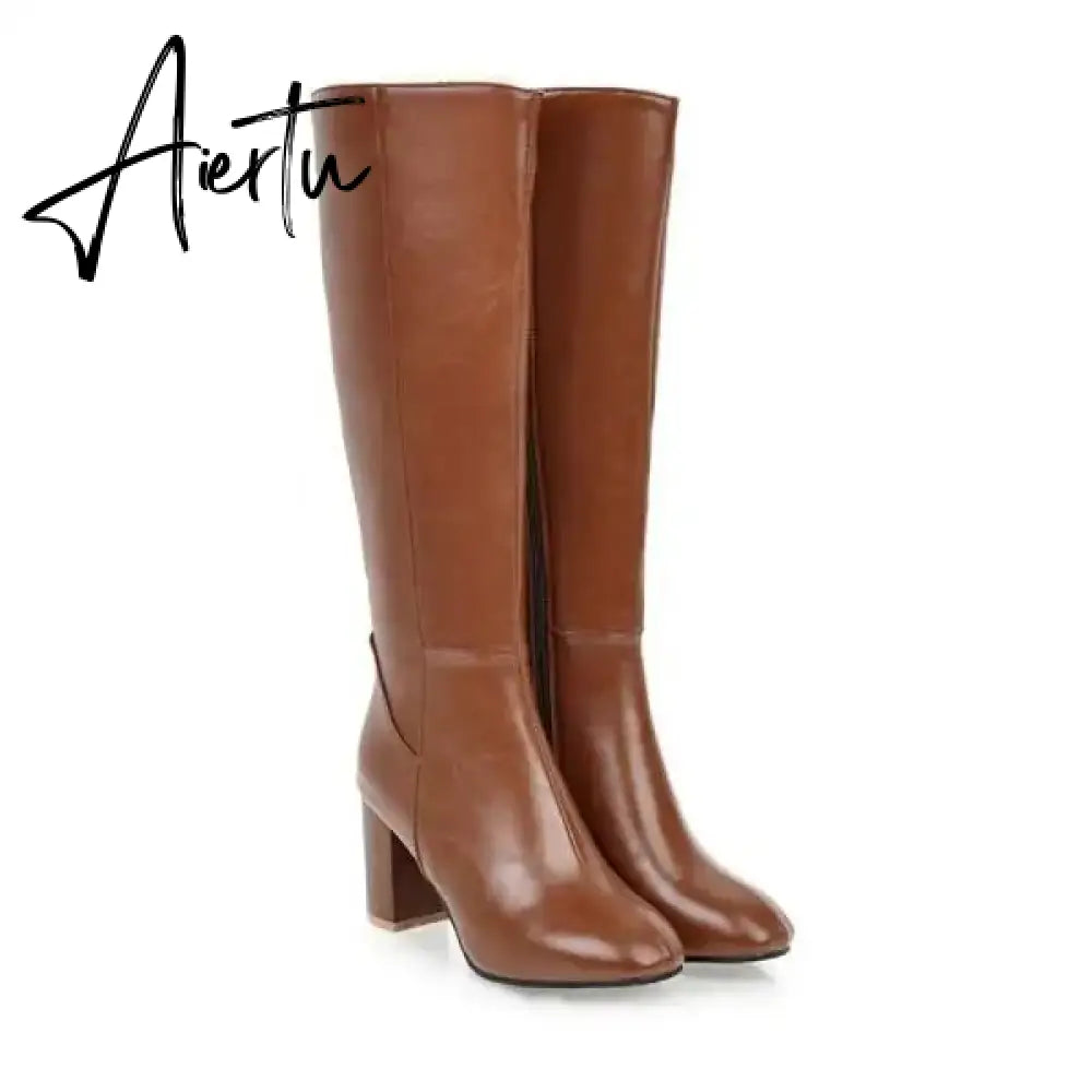 Women Boots Over Knee  Zipper Female Shoes Clogs Platform Luxury Designer Over-the-Knee Large Size Ladies Fashion High Heel Aiertu
