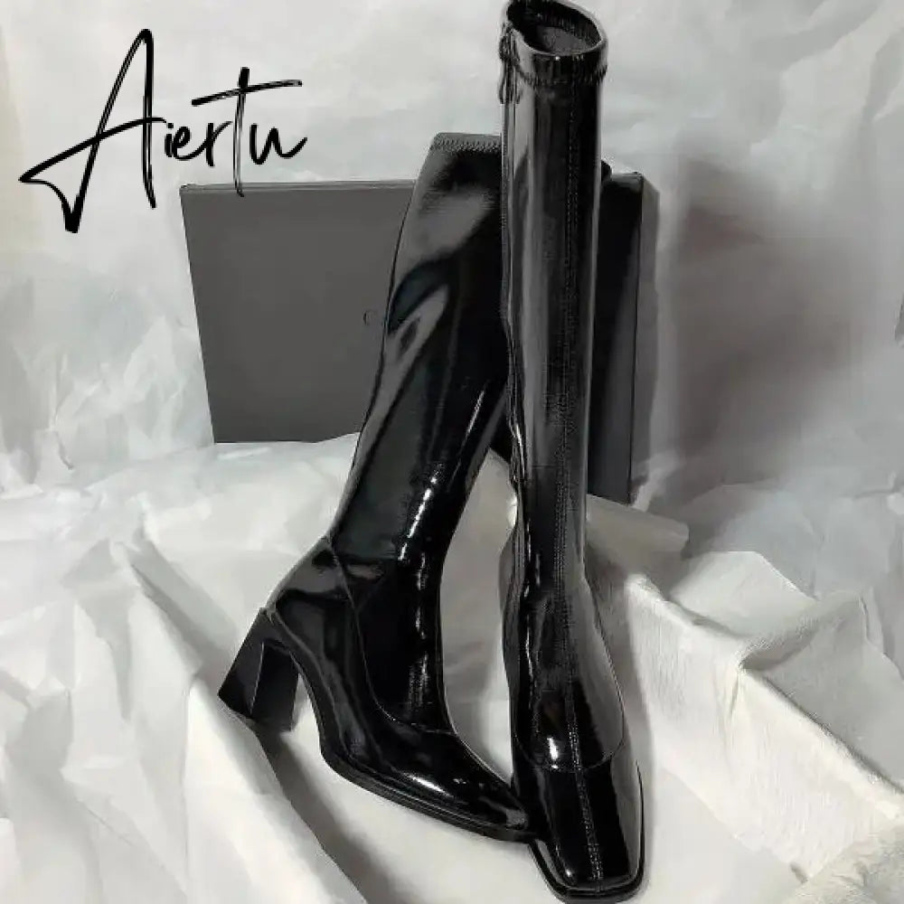 Women Boots Over Knee  Zipper Female Shoes Clogs Platform Luxury Designer Over-the-Knee Large Size Ladies Fashion High Heel Aiertu
