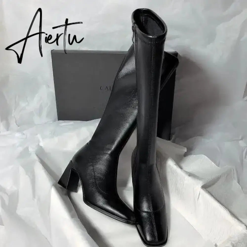 Women Boots Over Knee  Zipper Female Shoes Clogs Platform Luxury Designer Over-the-Knee Large Size Ladies Fashion High Heel Aiertu