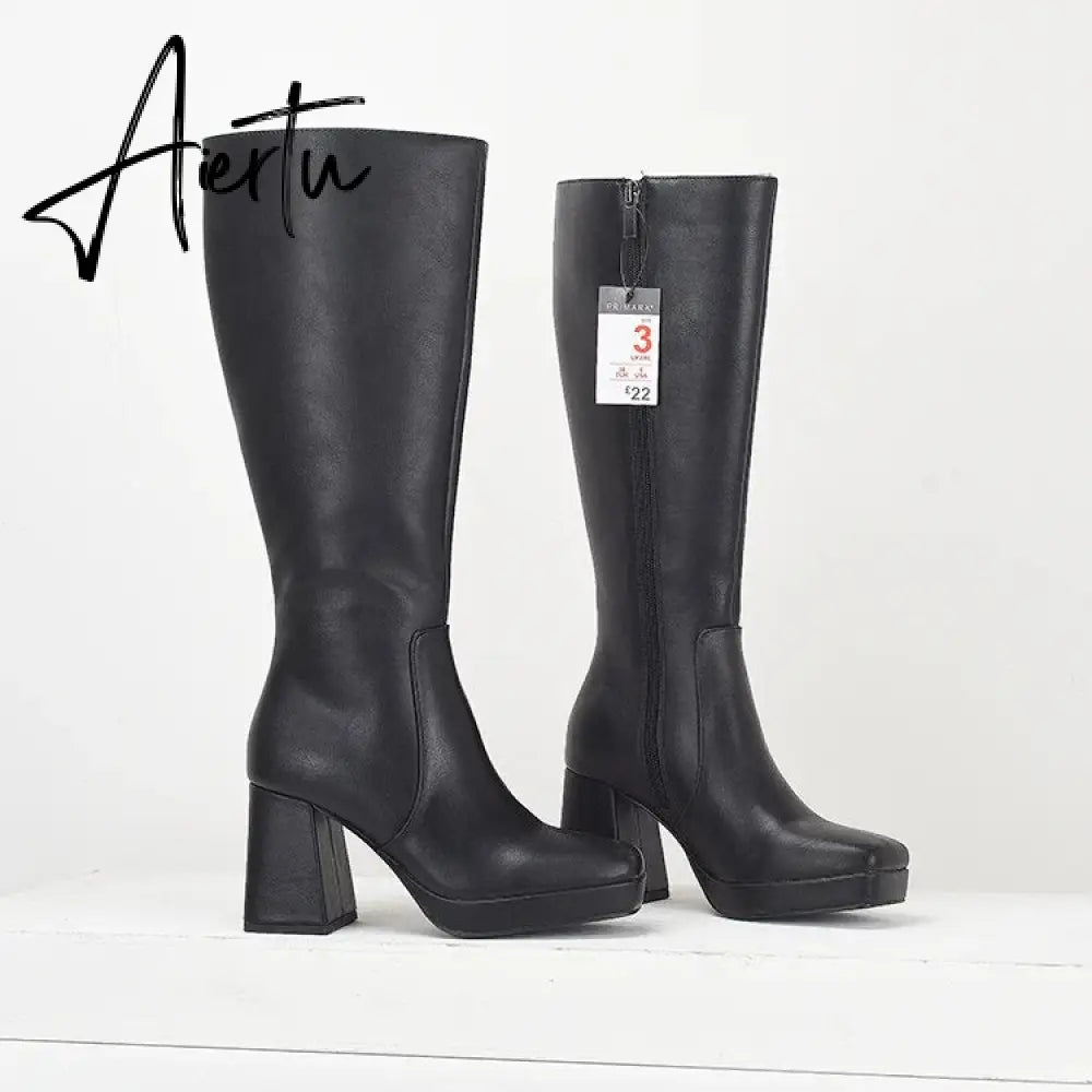 Women Boots Over Knee  Zipper Female Shoes Clogs Platform Luxury Designer Over-the-Knee Large Size Ladies Fashion High Heel Aiertu