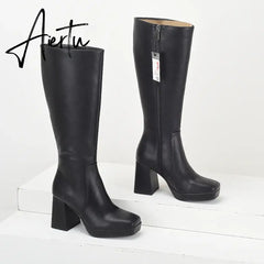 Women Boots Over Knee  Zipper Female Shoes Clogs Platform Luxury Designer Over-the-Knee Large Size Ladies Fashion High Heel Aiertu