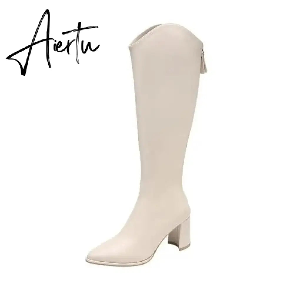 Women Boots Over Knee  Zipper Female Shoes Clogs Platform Luxury Designer Over-the-Knee Large Size Ladies Fashion High Heel Aiertu
