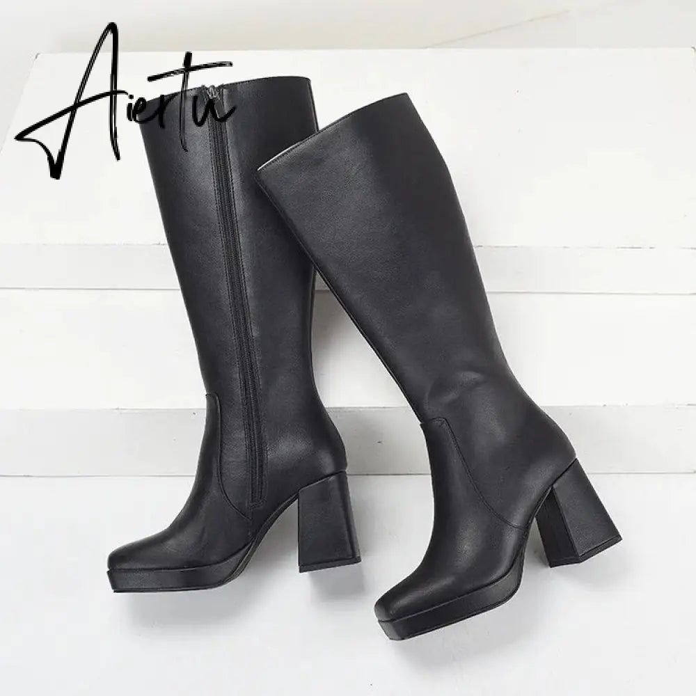 Women Boots Over Knee  Zipper Female Shoes Clogs Platform Luxury Designer Over-the-Knee Large Size Ladies Fashion High Heel Aiertu