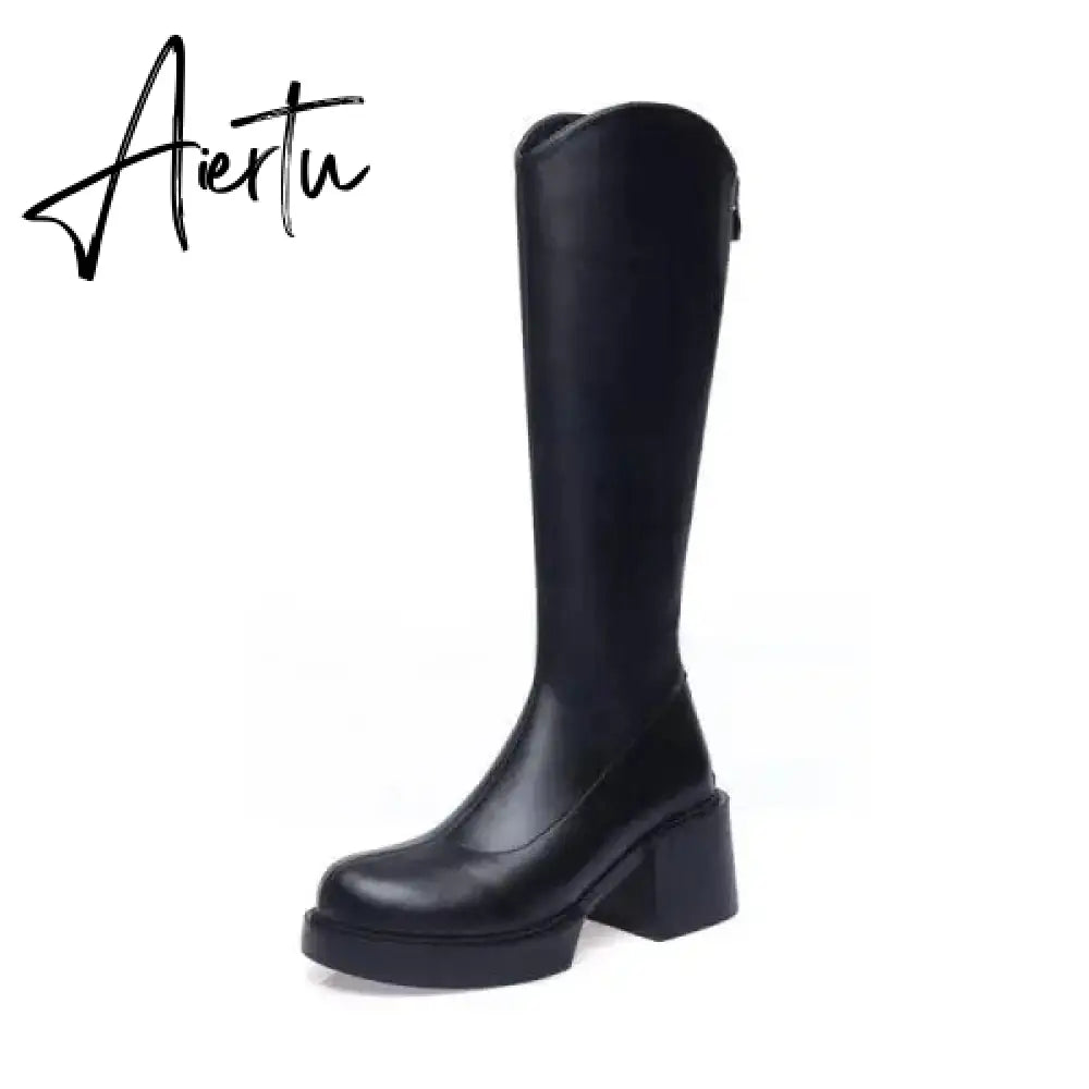 Women Boots Over Knee  Zipper Female Shoes Clogs Platform Luxury Designer Over-the-Knee Large Size Ladies Fashion High Heel Aiertu
