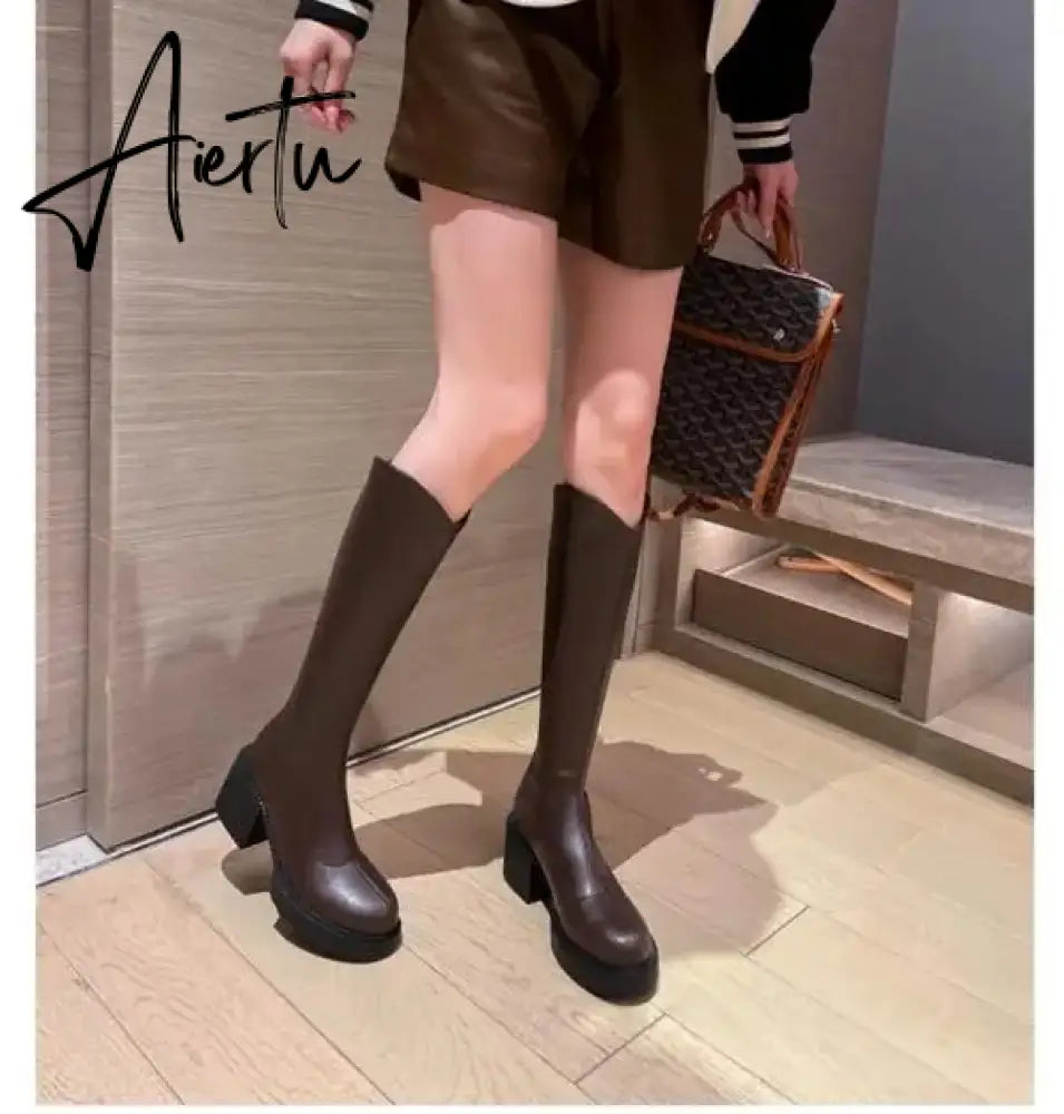 Women Boots Over Knee  Zipper Female Shoes Clogs Platform Luxury Designer Over-the-Knee Large Size Ladies Fashion High Heel Aiertu