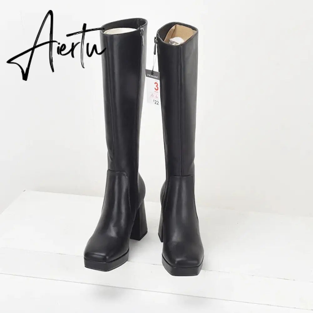 Women Boots Over Knee  Zipper Female Shoes Clogs Platform Luxury Designer Over-the-Knee Large Size Ladies Fashion High Heel Aiertu