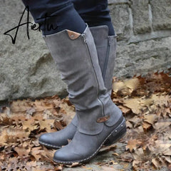 Women Boots Winter Western Punk Boots Winter Warm Shoes Side Zipper Cowboy Boots Ladies Booties Aiertu