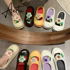 Women Candy Color Flower New Slippers Summer Thick Sole Outdoor Cute Hollow Breathable Fashion Leisure Shoes Women Slippers Aiertu