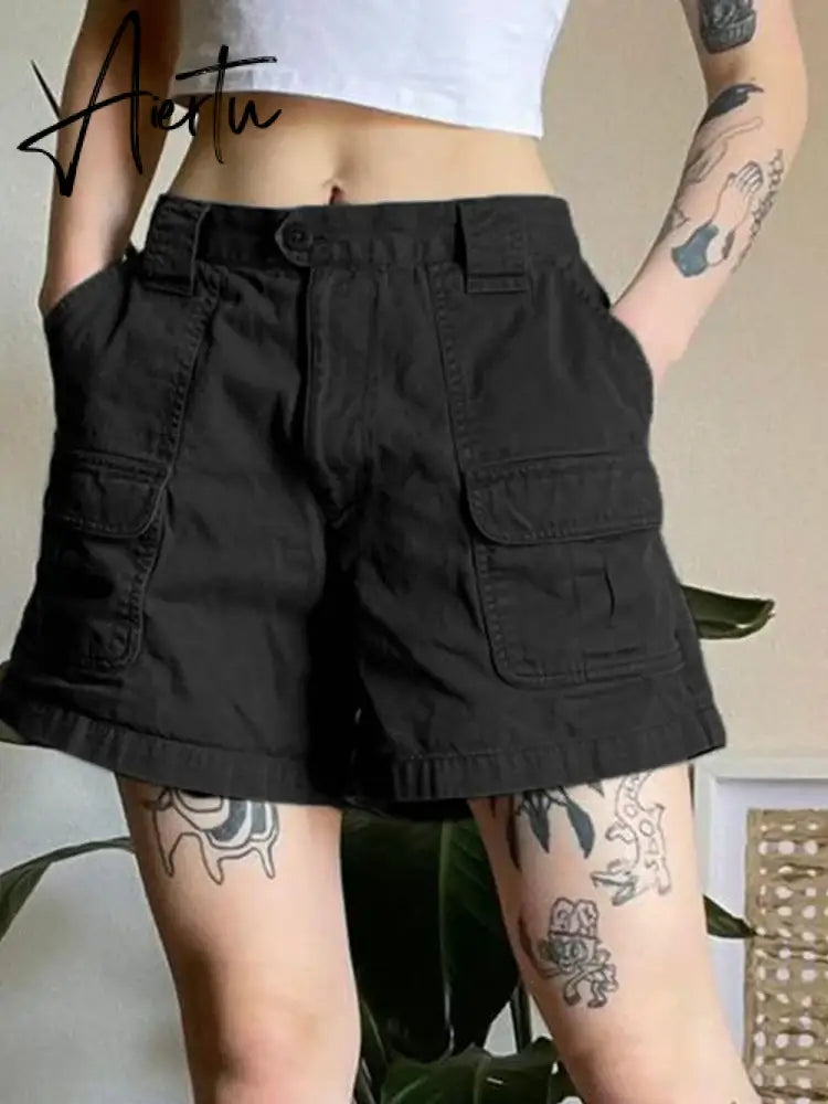 Women Cargo Shorts Y2k Clothing Baggy Straight Cargo Pants Vintage 90s High Waist Casual Tooling Safari Style Shorts Streetwear Aiertu