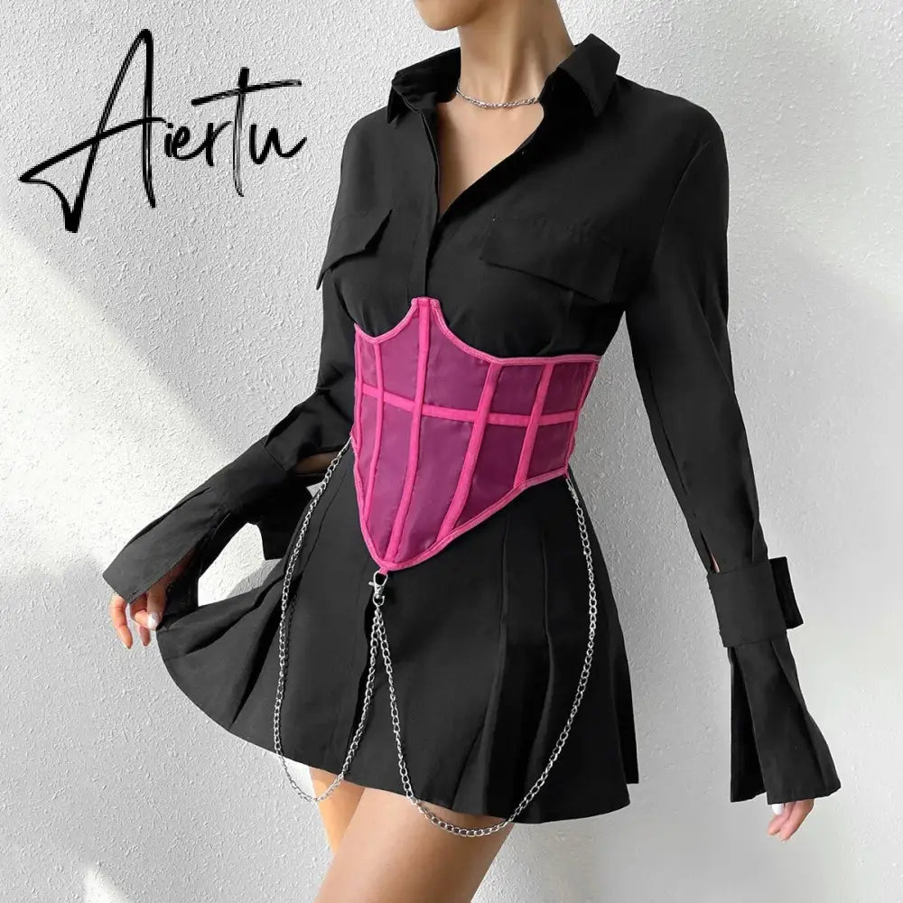 Women Corset Bustier Crop Top Lace-up Bandage Black Gothic Leather Underbust Suspender Cami Vest Waist BodyshaperTank Cummerbund Aiertu