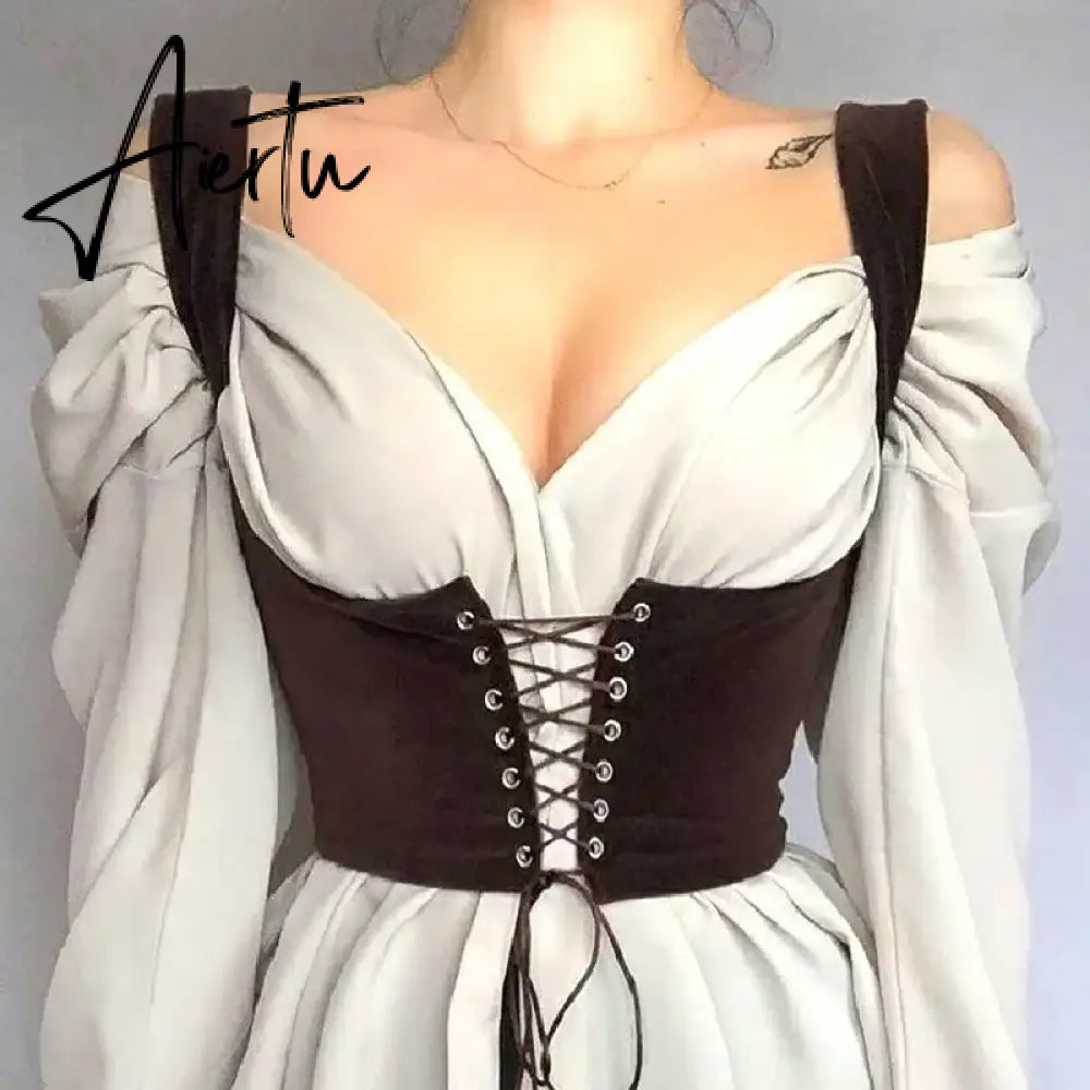 Women Corset Bustier Crop Top Lace-up Bandage Black Gothic Leather Underbust Suspender Cami Vest Waist BodyshaperTank Cummerbund Aiertu