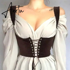 Women Corset Bustier Crop Top Lace-up Bandage Black Gothic Leather Underbust Suspender Cami Vest Waist BodyshaperTank Cummerbund Aiertu