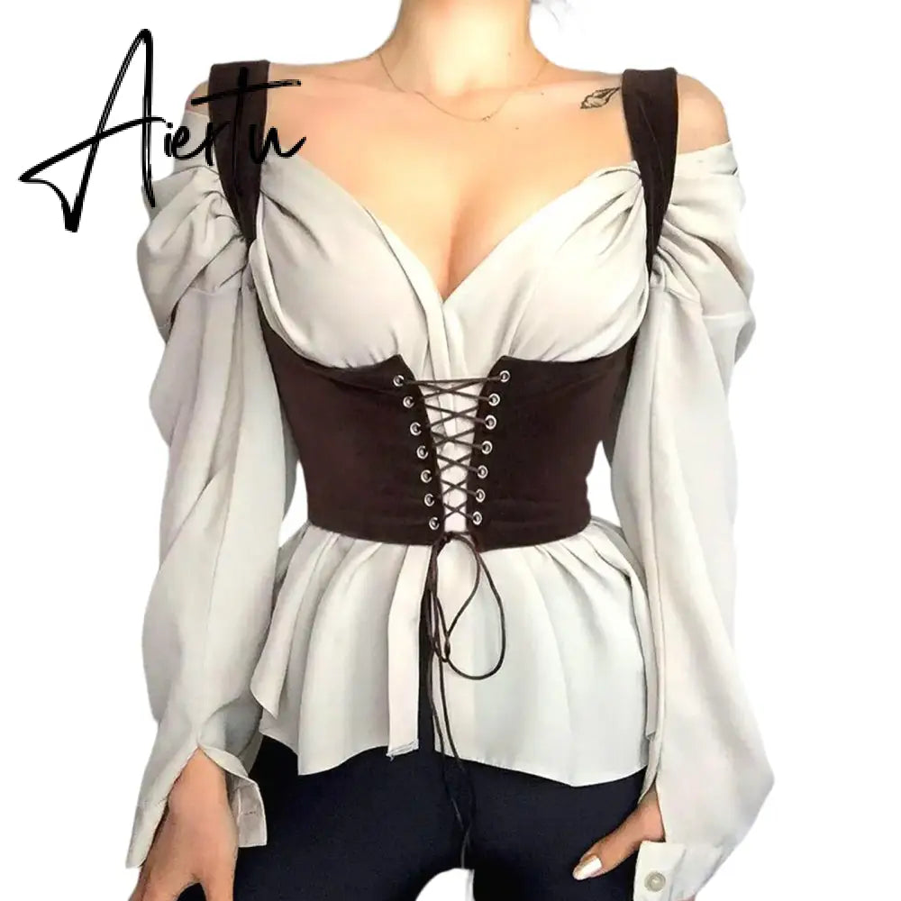 Women Corset Bustier Crop Top Lace-up Bandage Black Gothic Leather Underbust Suspender Cami Vest Waist BodyshaperTank Cummerbund Aiertu