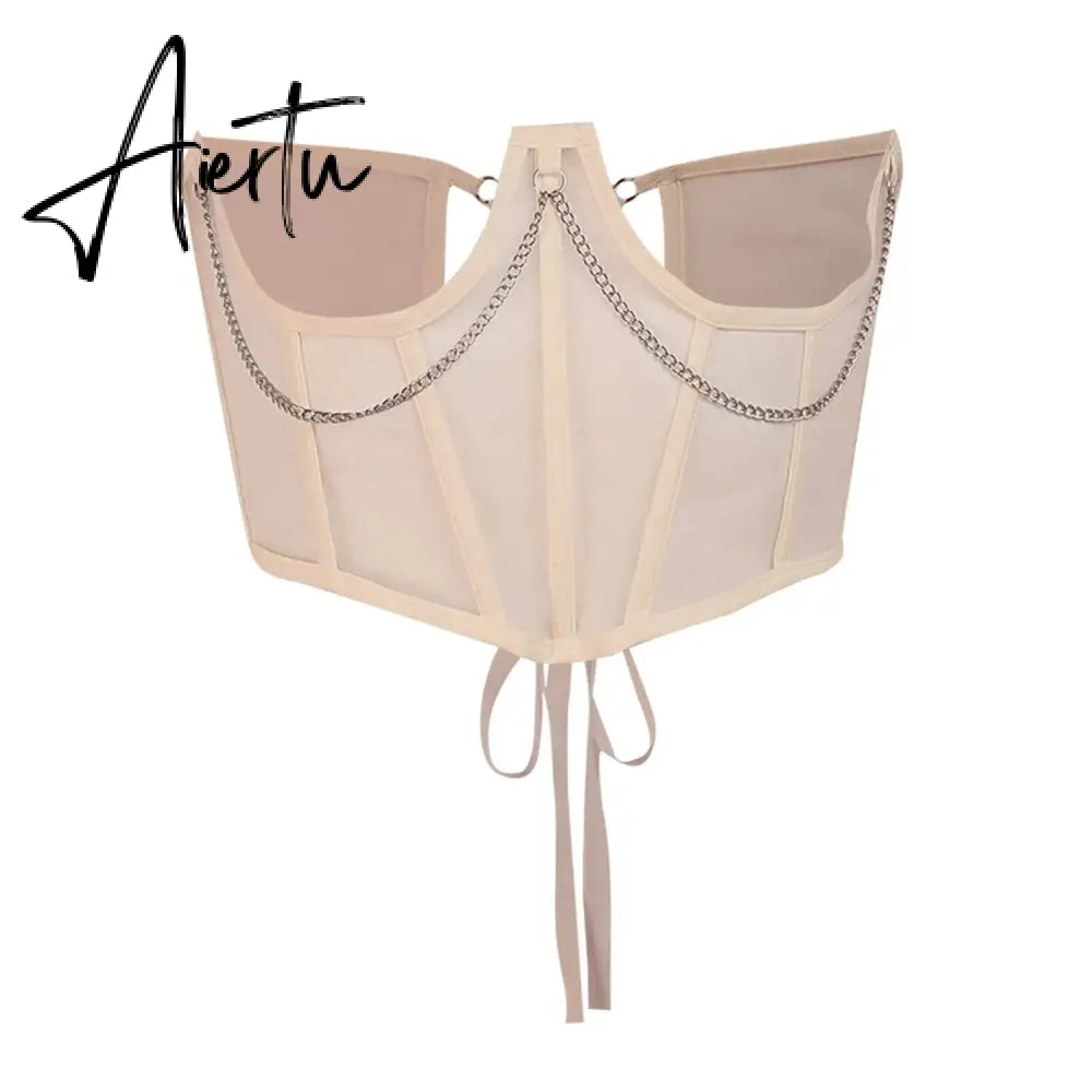 Women Corset Bustier Crop Top Lace-up Bandage Black Gothic Leather Underbust Suspender Cami Vest Waist BodyshaperTank Cummerbund Aiertu