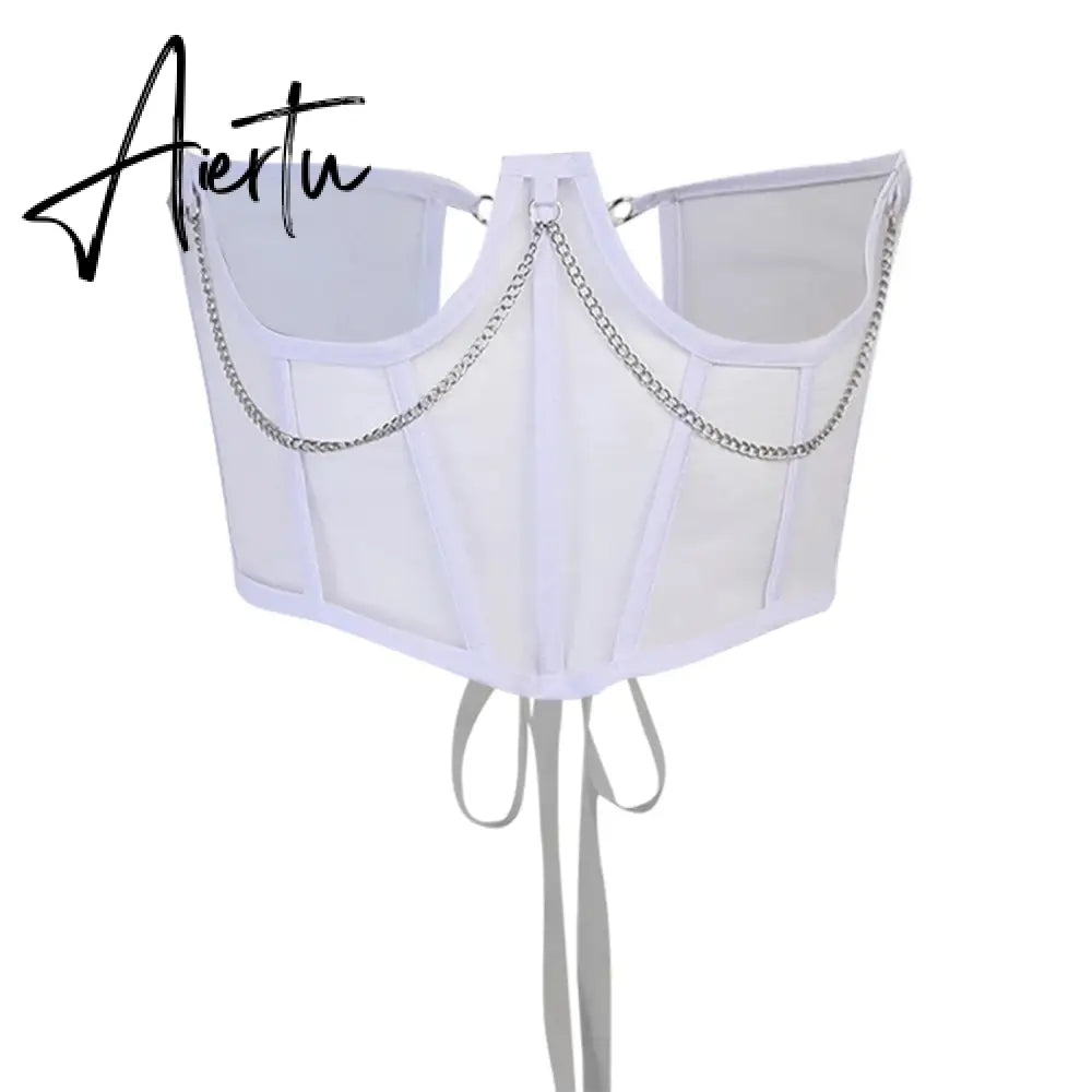 Women Corset Bustier Crop Top Lace-up Bandage Black Gothic Leather Underbust Suspender Cami Vest Waist BodyshaperTank Cummerbund Aiertu