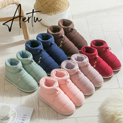 Women Cotton Shoes High-top Winter Plus Velvet Warmth Thick-soled Outdoor Down Couple Round Toe Woman Flats Slip-on Footwear Aiertu