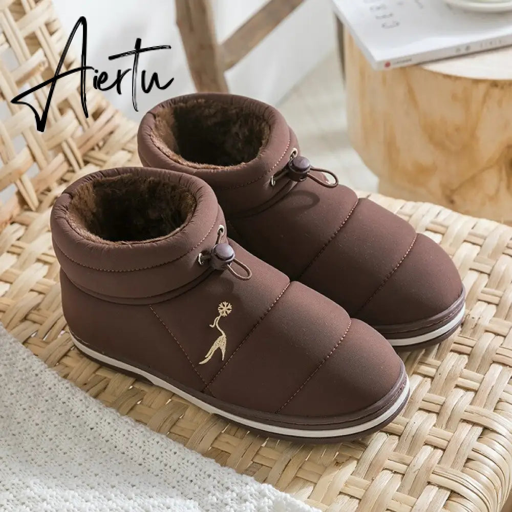 Women Cotton Shoes High-top Winter Plus Velvet Warmth Thick-soled Outdoor Down Couple Round Toe Woman Flats Slip-on Footwear Aiertu