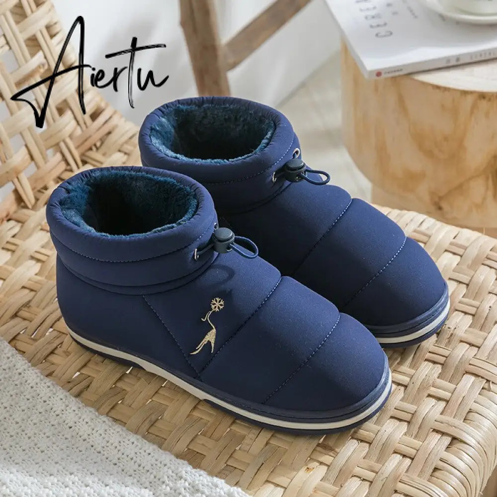 Women Cotton Shoes High-top Winter Plus Velvet Warmth Thick-soled Outdoor Down Couple Round Toe Woman Flats Slip-on Footwear Aiertu