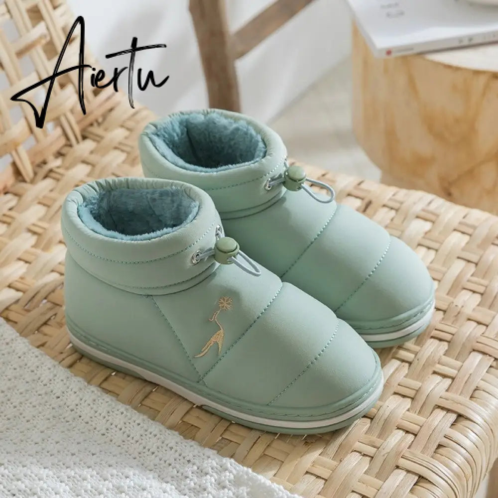 Women Cotton Shoes High-top Winter Plus Velvet Warmth Thick-soled Outdoor Down Couple Round Toe Woman Flats Slip-on Footwear Aiertu
