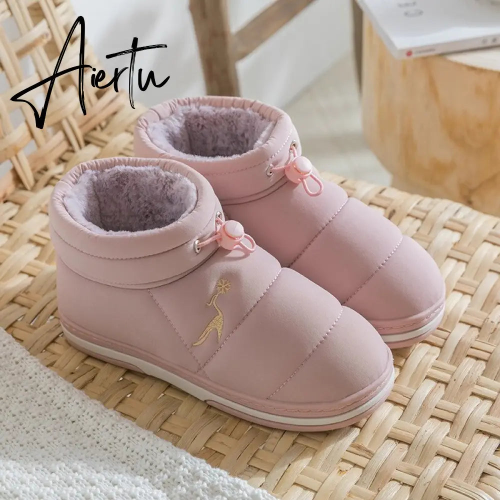 Women Cotton Shoes High-top Winter Plus Velvet Warmth Thick-soled Outdoor Down Couple Round Toe Woman Flats Slip-on Footwear Aiertu