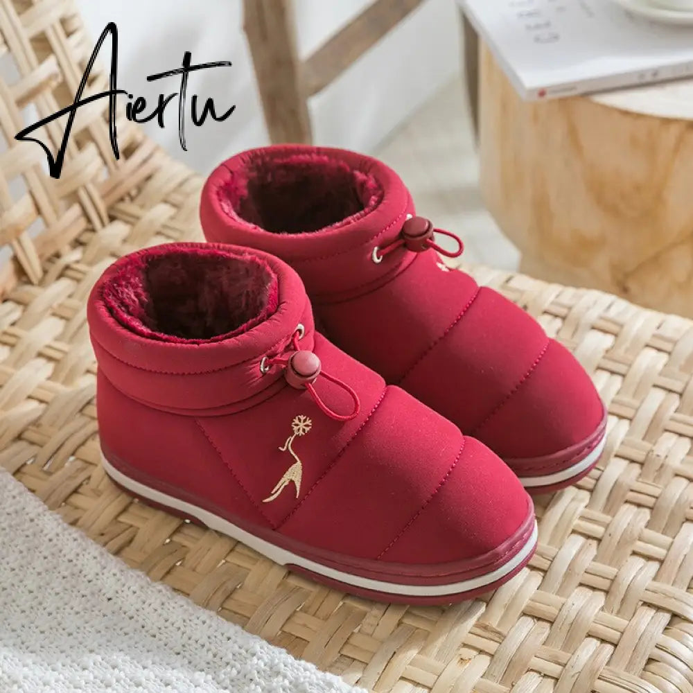 Women Cotton Shoes High-top Winter Plus Velvet Warmth Thick-soled Outdoor Down Couple Round Toe Woman Flats Slip-on Footwear Aiertu