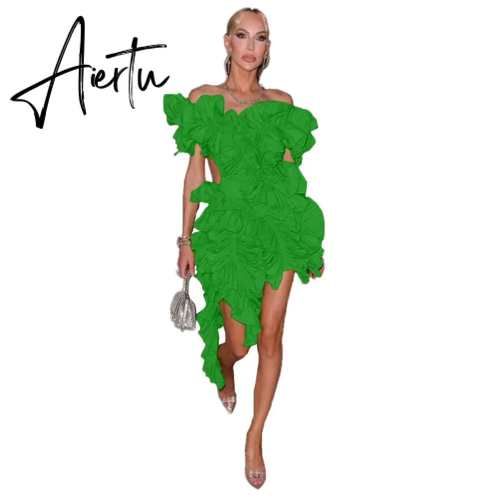 Women Edible Tree Fungus Tierred High Low Asymmetrical Ball Gown Dress  Sexy Club Party Evening High Street Dresses Aiertu