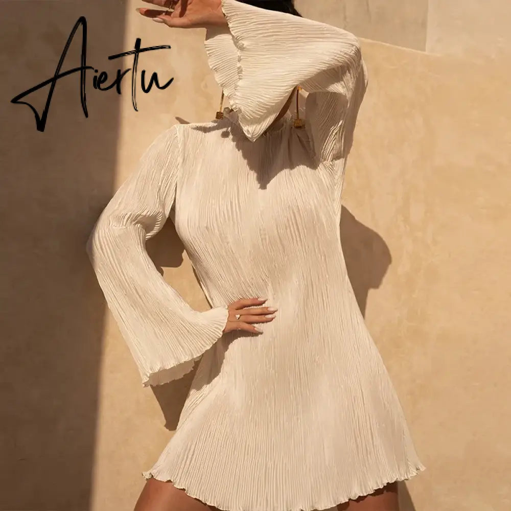 Women Elegant Long Sleeve Streetwear Bodycon Green Fall Mini Dress Christmas Autumn Clothes Wholesale Items For Business Aiertu