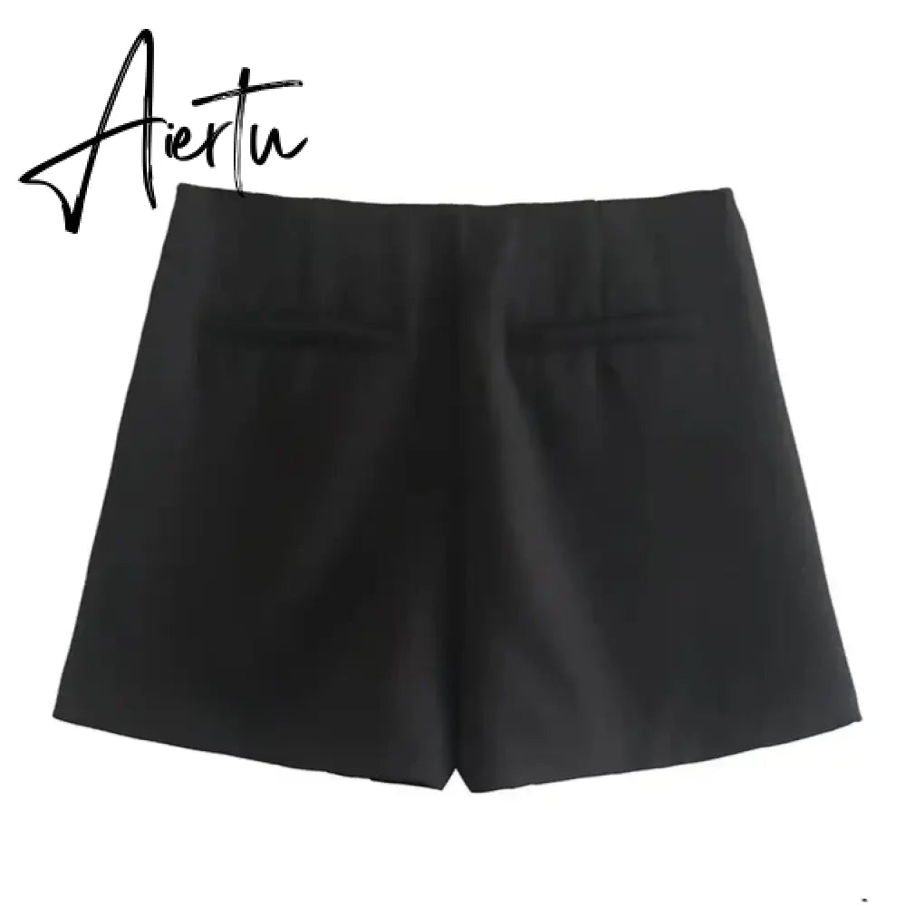 Women Fashion Casual Mini Asymmetrical Skirts Shorts High Waist Back Pockets Wide Leg Skirts Zipper Female Shorts Aiertu