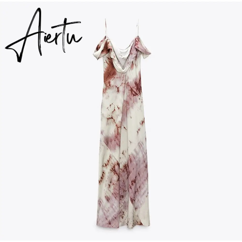 Women Fashion Printed Suspender Maxi Dress Female Vintage Sleeveless Ruffle Dresses  Summer New Chic Beach Long Aiertu