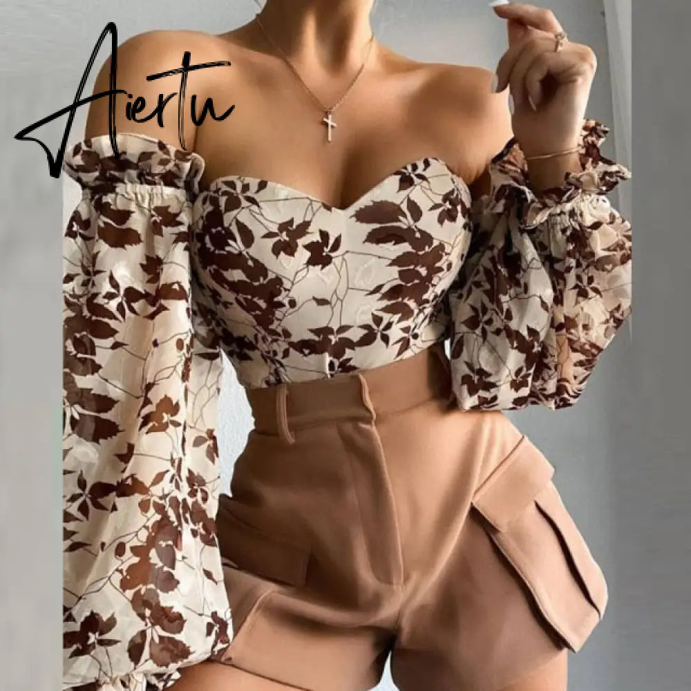 Women Fashion Sexy Off Shoulder Shirt Summer Elegant Hollow Out Lace-Up Tops Office Ladies Casual Solid Simple Shirts Aiertu