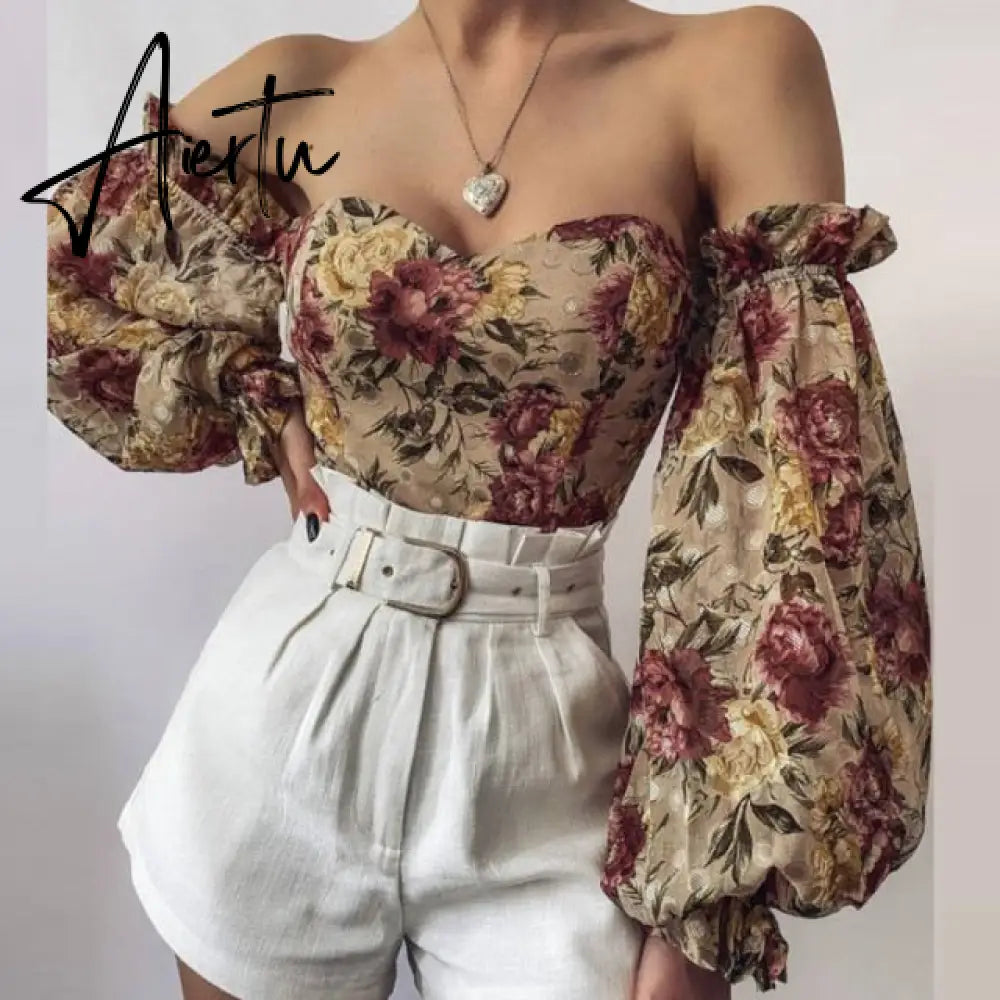 Women Fashion Sexy Off Shoulder Shirt Summer Elegant Hollow Out Lace-Up Tops Office Ladies Casual Solid Simple Shirts Aiertu