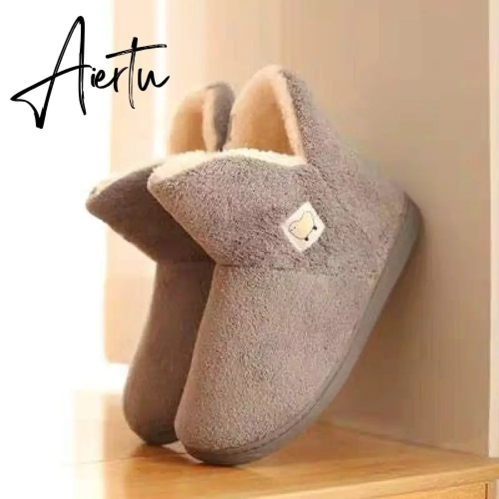 Women Flats Warm Winter Soft Thick-soled High-top Plus Velvet Non-slip Memory Foam Home Cotton Shoes Woman Soft Sole Footwear Aiertu