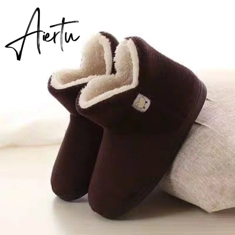 Women Flats Warm Winter Soft Thick-soled High-top Plus Velvet Non-slip Memory Foam Home Cotton Shoes Woman Soft Sole Footwear Aiertu