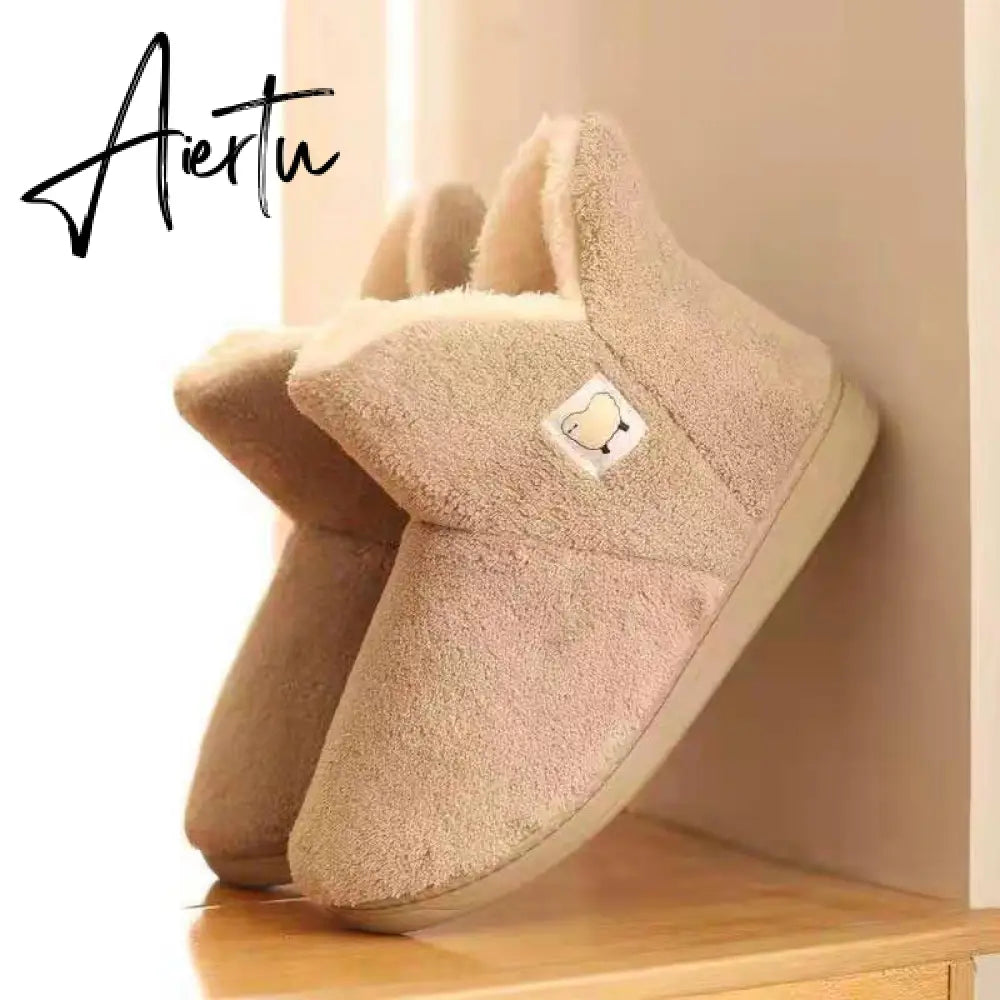 Women Flats Warm Winter Soft Thick-soled High-top Plus Velvet Non-slip Memory Foam Home Cotton Shoes Woman Soft Sole Footwear Aiertu
