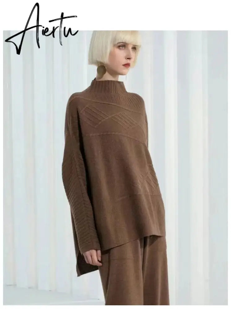 Women Knitted Cashmere Pullover Sweater, Female Oversized Fall Winter Top. Aiertu
