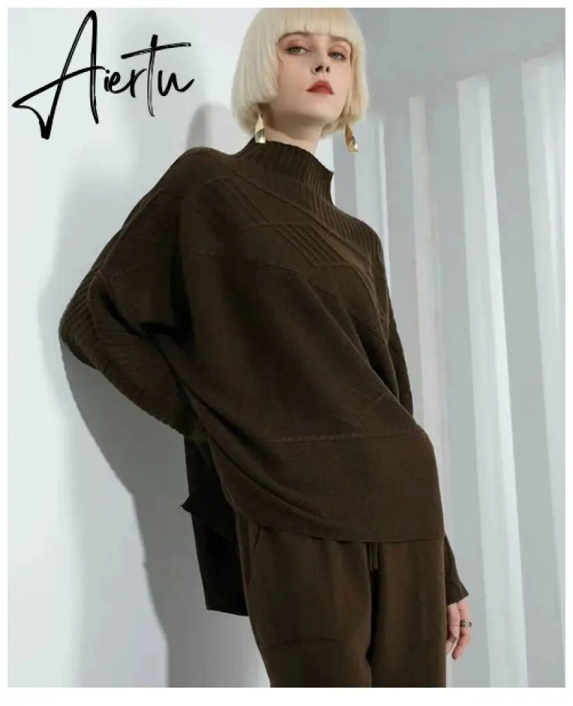 Women Knitted Cashmere Pullover Sweater, Female Oversized Fall Winter Top. Aiertu