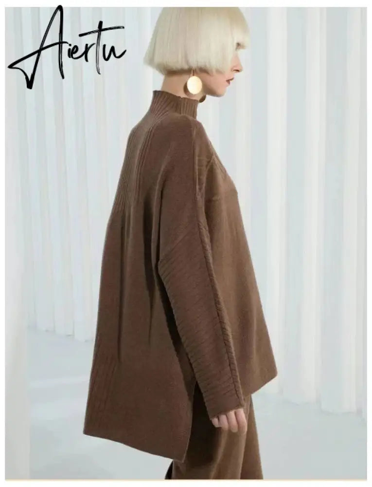 Women Knitted Cashmere Pullover Sweater, Female Oversized Fall Winter Top. Aiertu