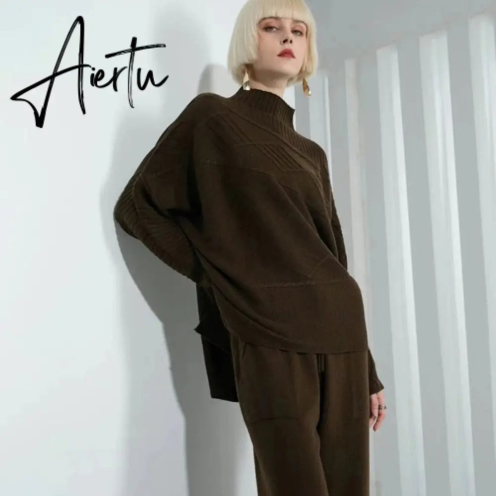 Women Knitted Cashmere Pullover Sweater, Female Oversized Fall Winter Top. Aiertu