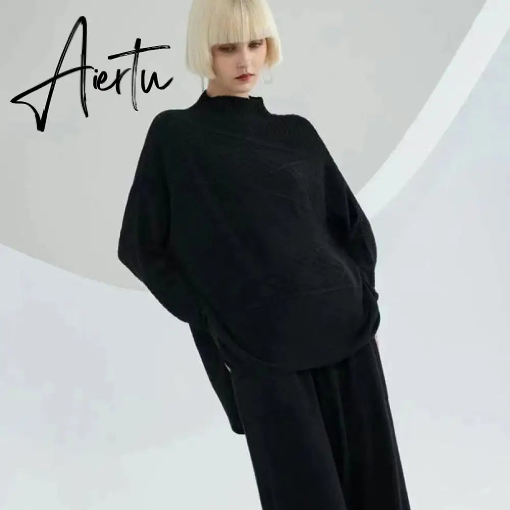 Women Knitted Cashmere Pullover Sweater, Female Oversized Fall Winter Top. Aiertu