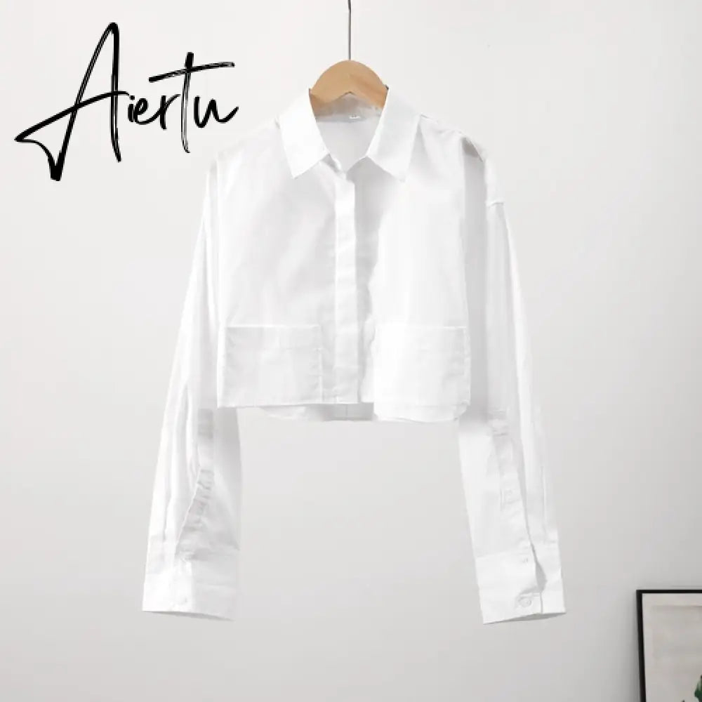 Women Lapel Pocket Short Shirt Elegant Long Sleeve Single Breasted Office Lady Tops  Summer Female Casual Striped Shirts Aiertu