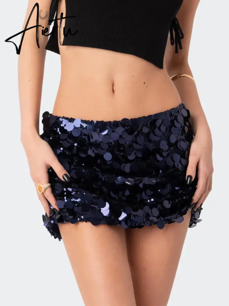 Women Mini Skirts Sexy Hot Girl Sequined Light-Reflecting & Short Type Sheath Skirt Carnival Party Clothings New Dress Aiertu