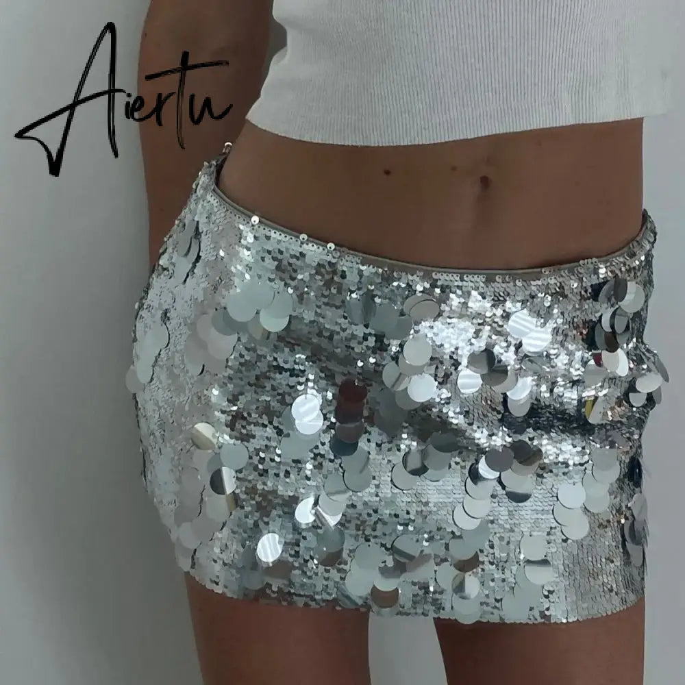 Women Mini Skirts Sexy Hot Girl Sequined Light-Reflecting & Short Type Sheath Skirt Carnival Party Clothings New Dress Aiertu