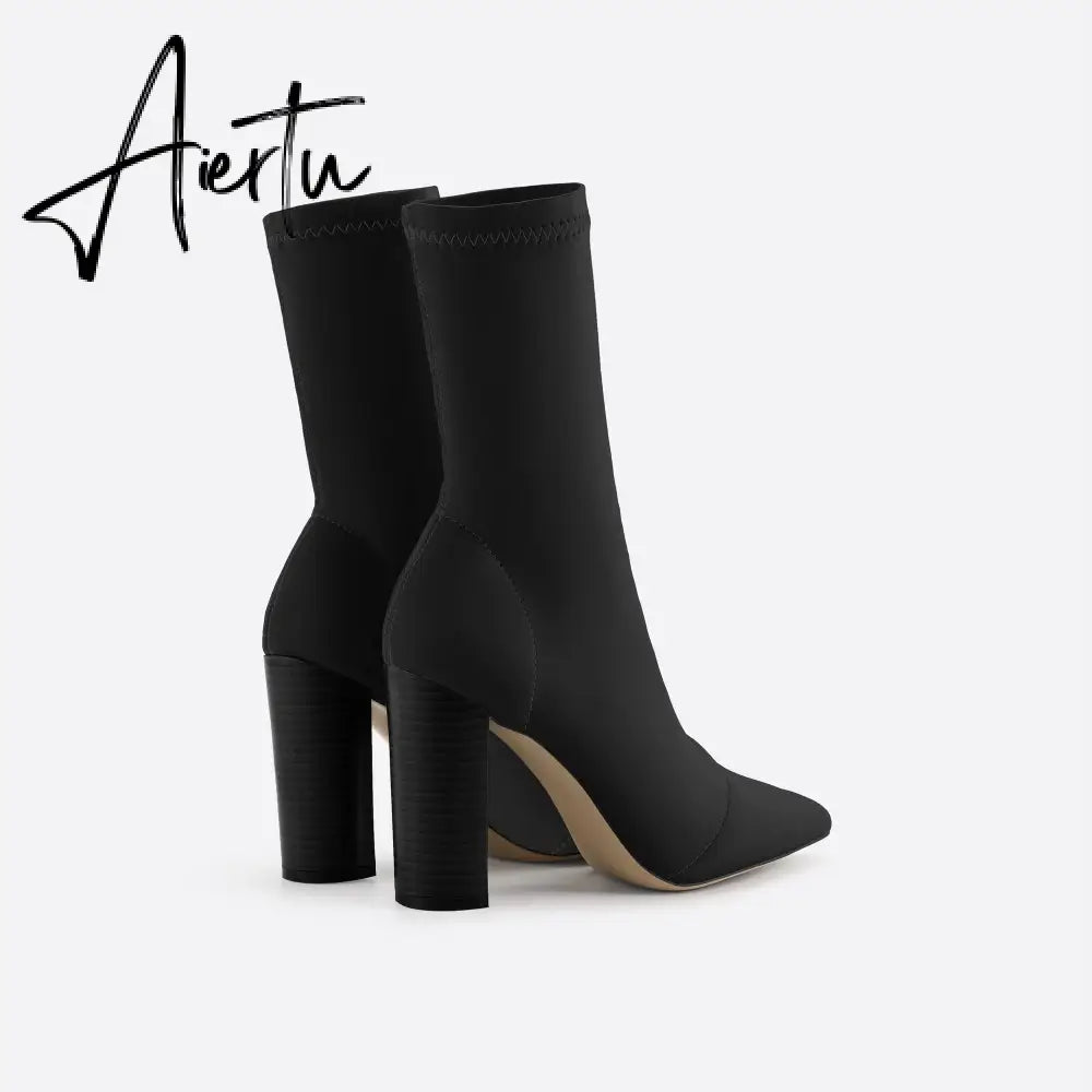Women Minimalist Thick Heel Pointed Toe Boots mysite