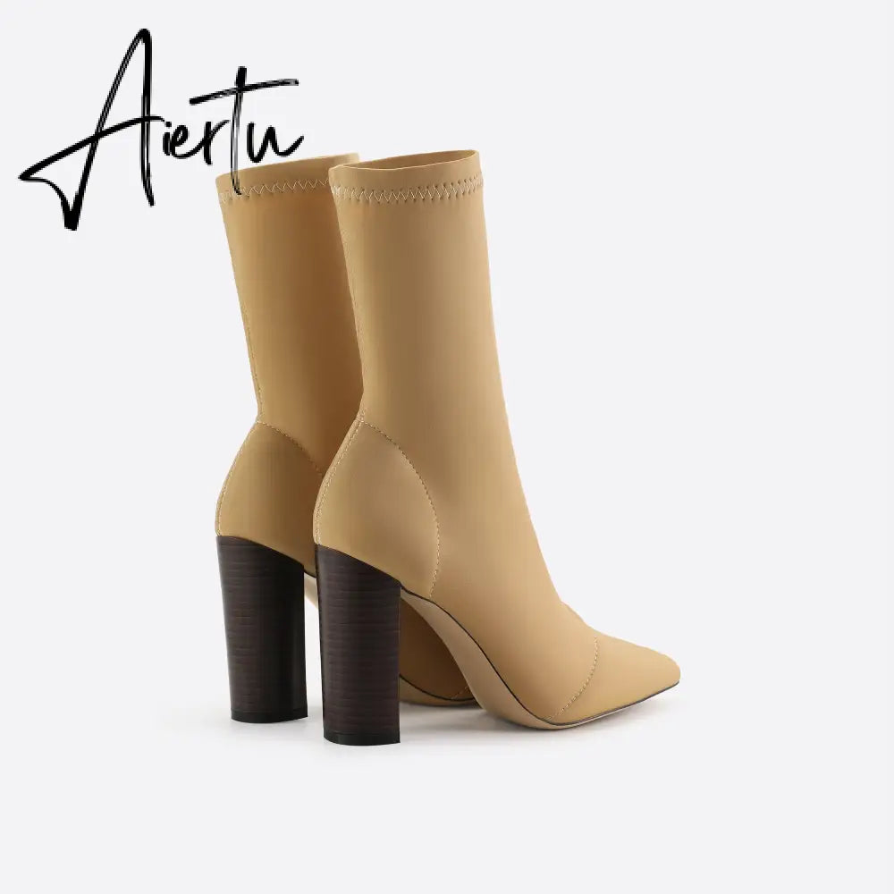 Women Minimalist Thick Heel Pointed Toe Boots mysite