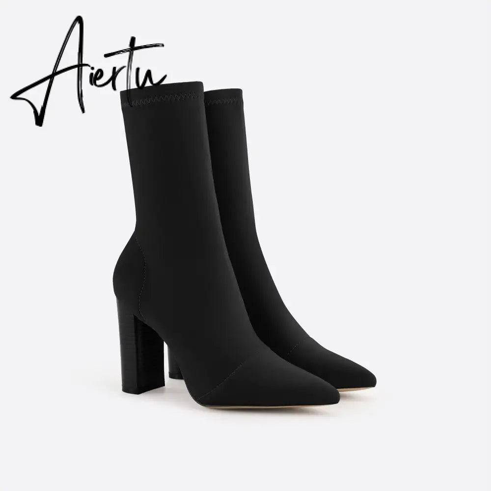 Women Minimalist Thick Heel Pointed Toe Boots mysite