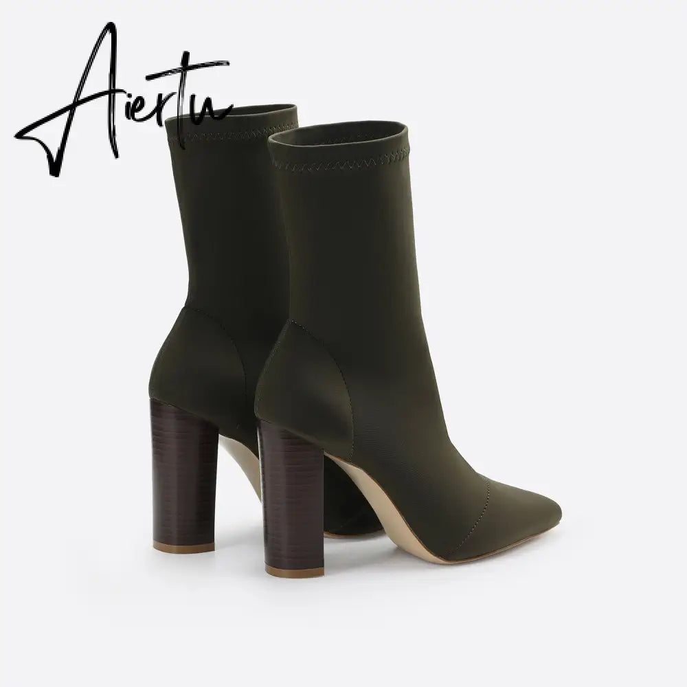 Women Minimalist Thick Heel Pointed Toe Boots mysite