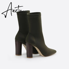 Women Minimalist Thick Heel Pointed Toe Boots mysite