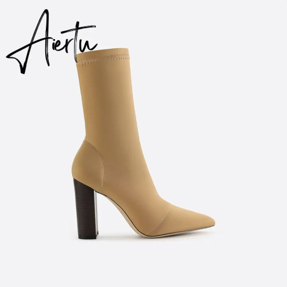 Women Minimalist Thick Heel Pointed Toe Boots mysite